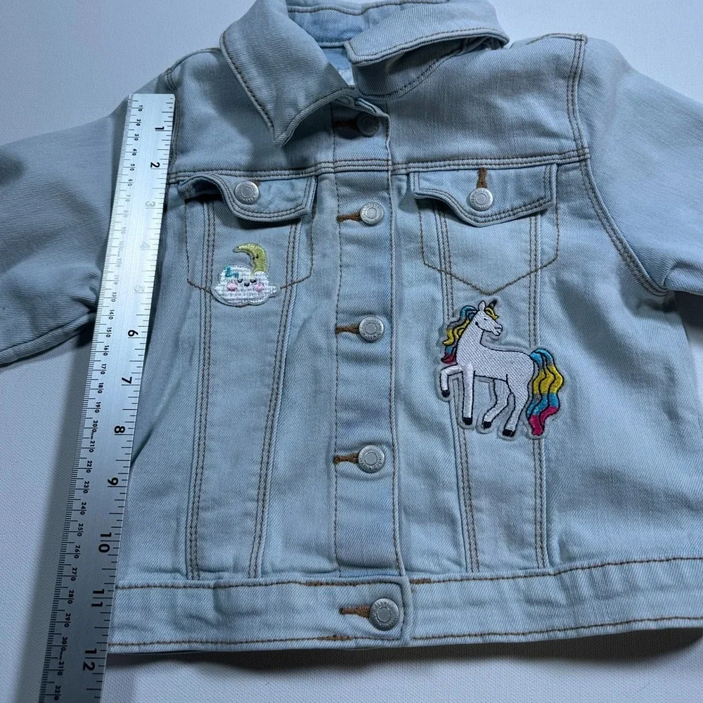 Old Navy Denim Jacket Girls 4T Light Blue Unicorn Girl Gang Princess Patches SEO